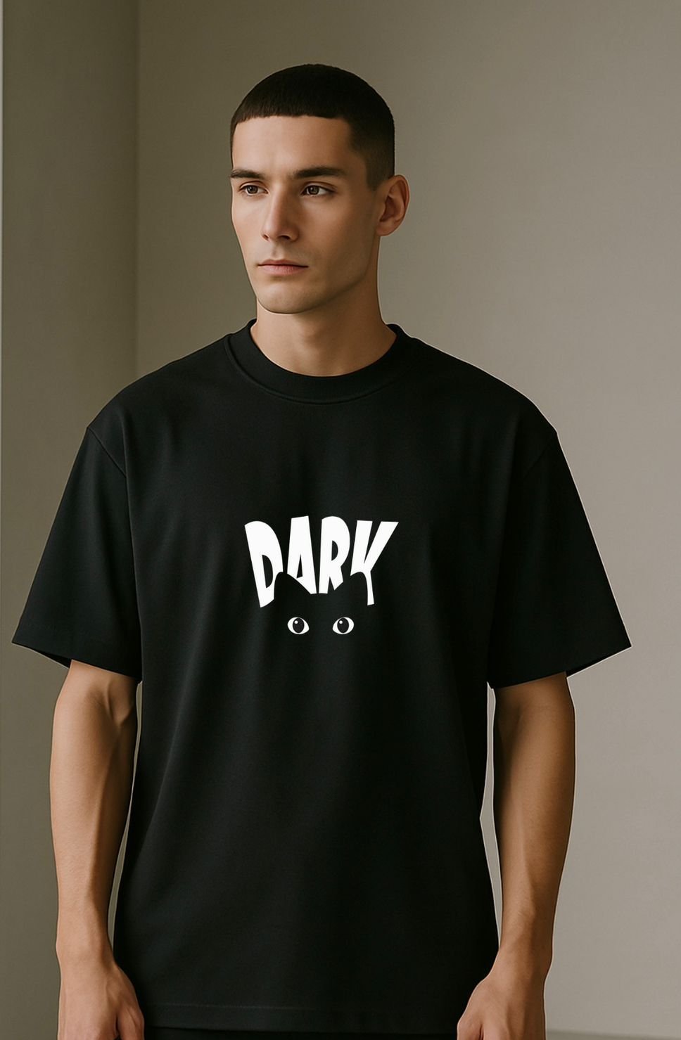 over size tshirt with word "DARK"